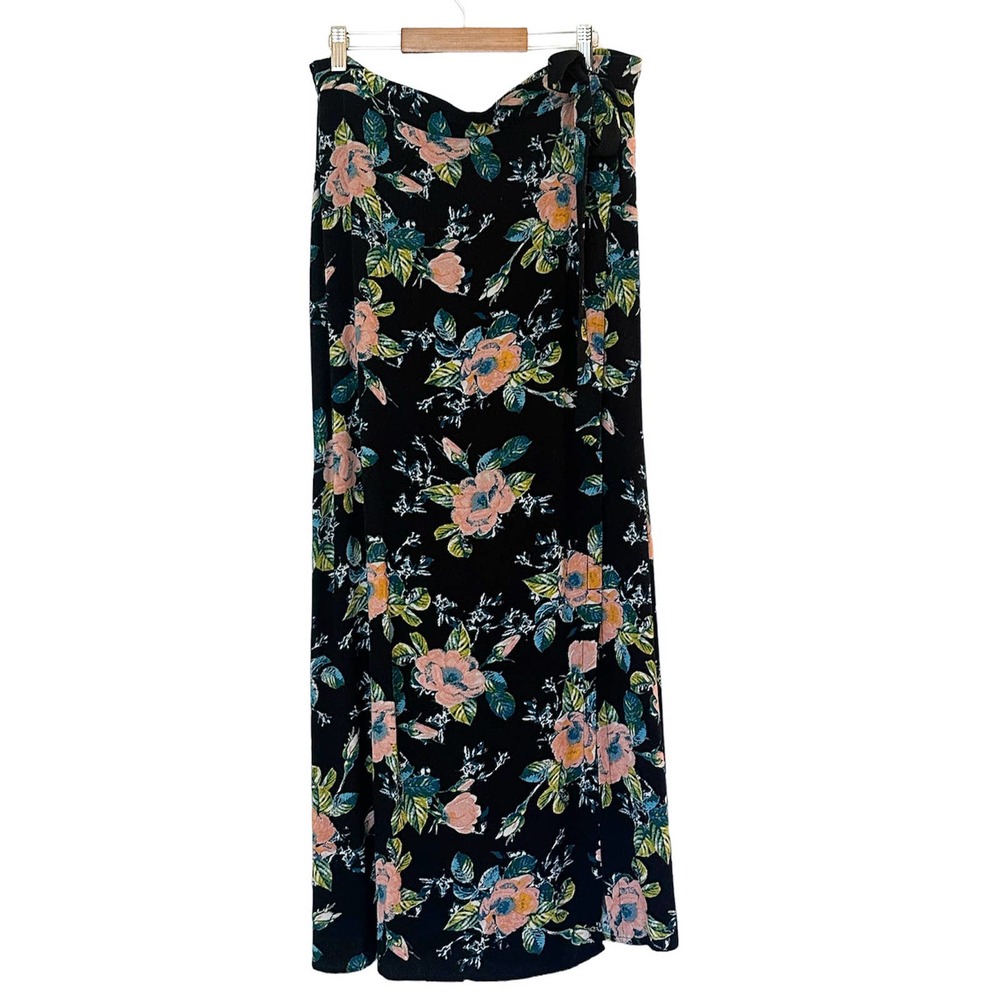 Xhilaration Black Floral Maxi Skirt Slit Pink Blue — L